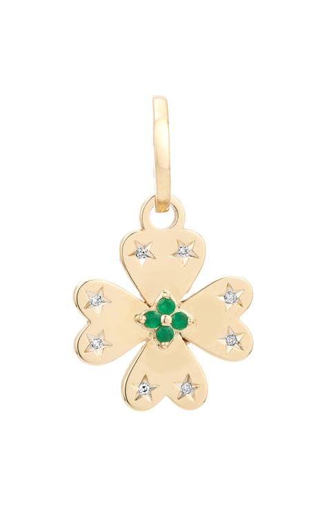 Emerald & Diamond Clover Charm Pendant