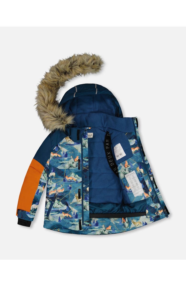 Deux par Deux Little Boy's Two Piece Snowsuit Majolica Blue Printed Animals And Glaciers, Alternate, color,
