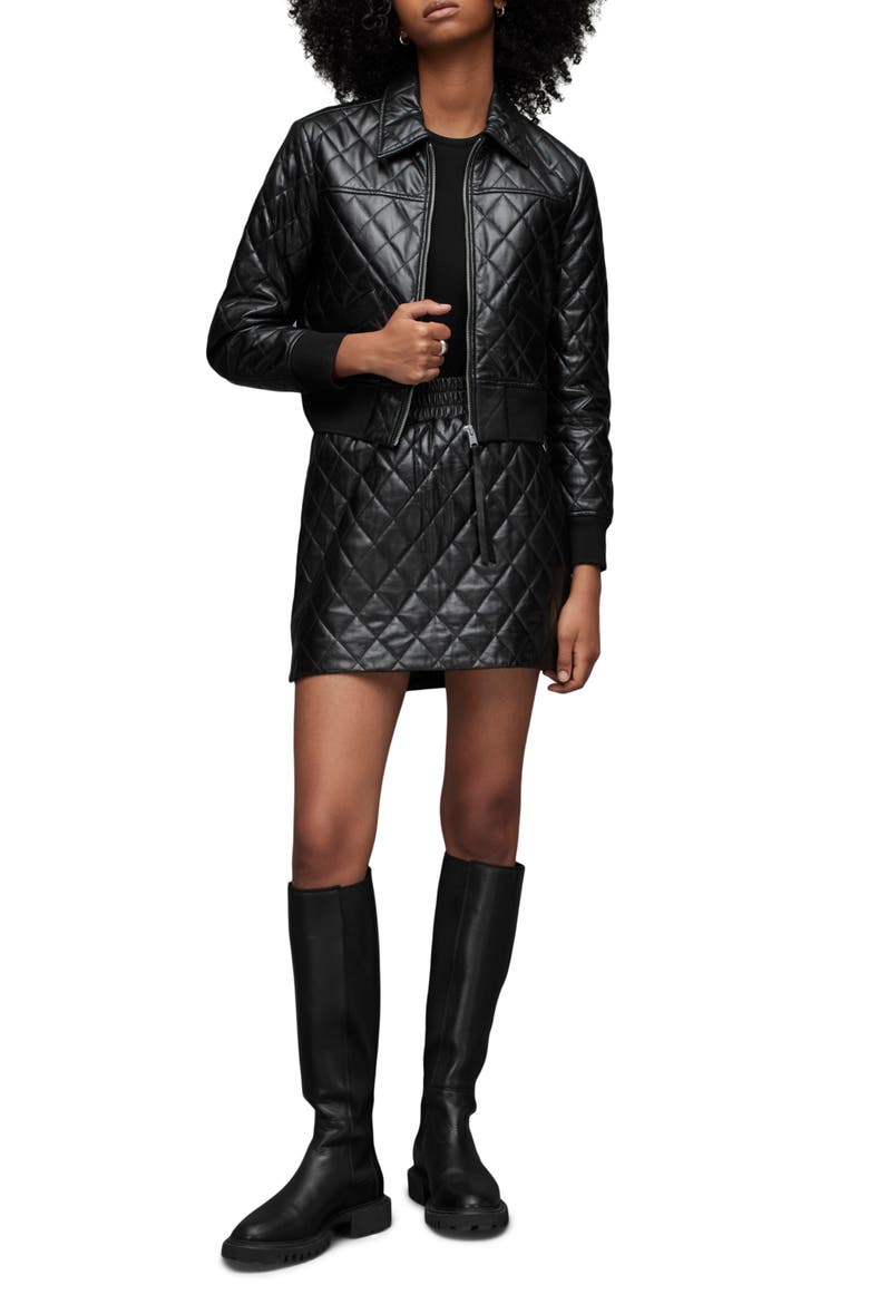 Quinn Quilted Leather Bomber Jacket, Alternate, color, HIGH SHINE BLACK