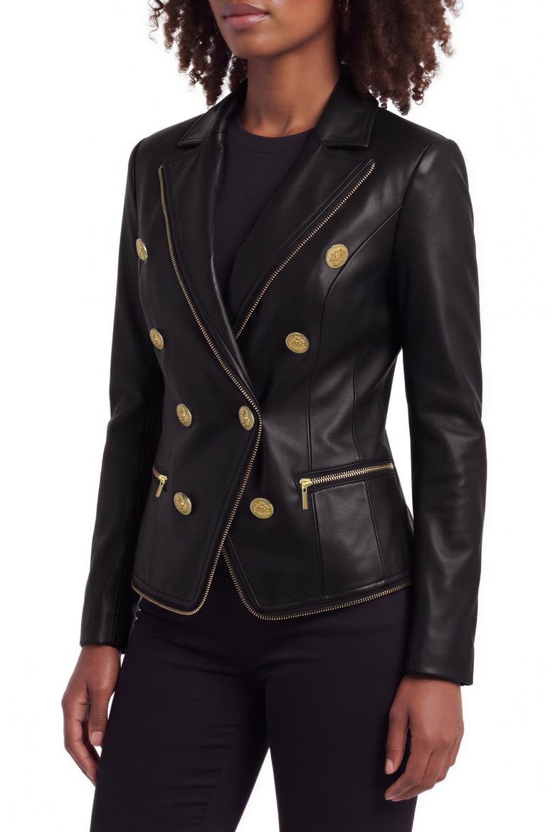 Fitted Faux Leather Moto Blazer, Alternate, color, BLACK