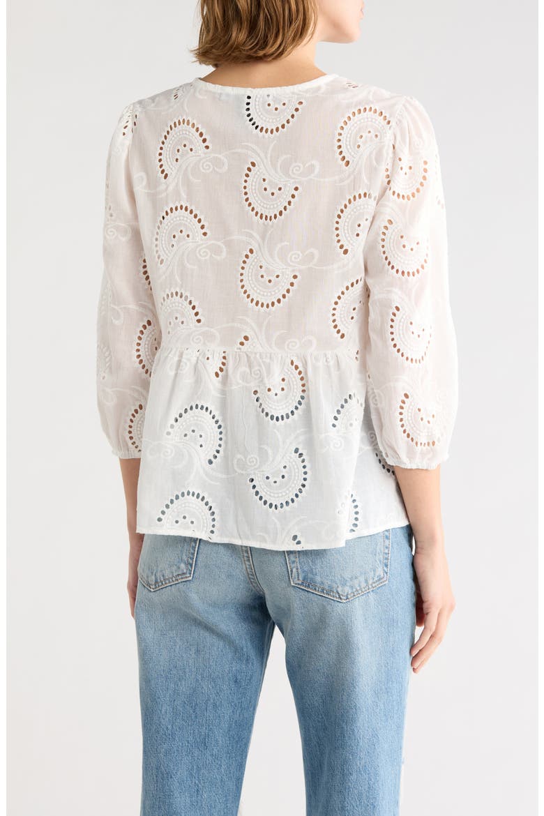 Bow Front Eyelet Cotton Top, Alternate, color, WHITE