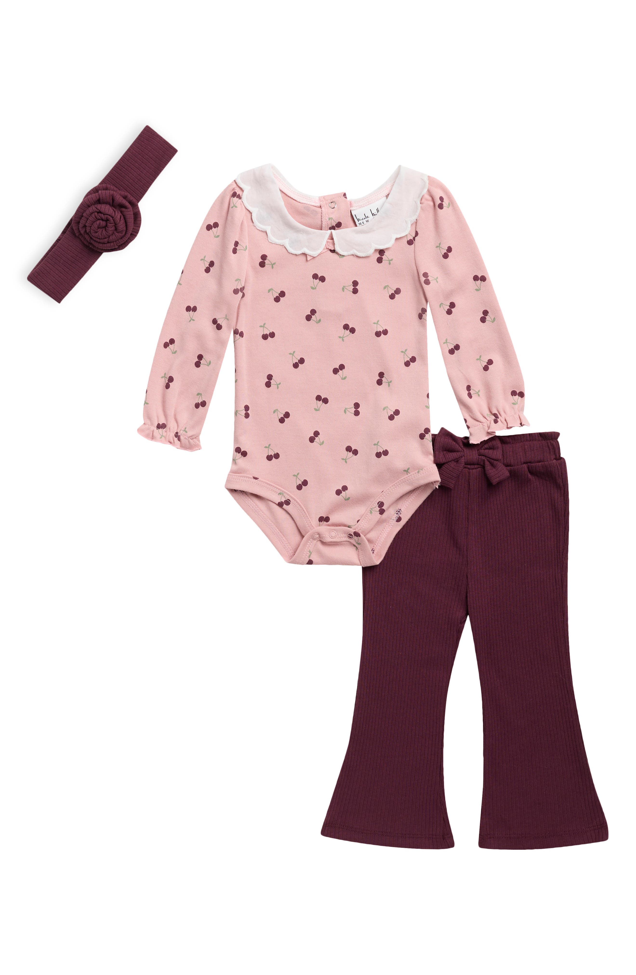Kids' Cherry Bodysuit, Pants & Headband Set