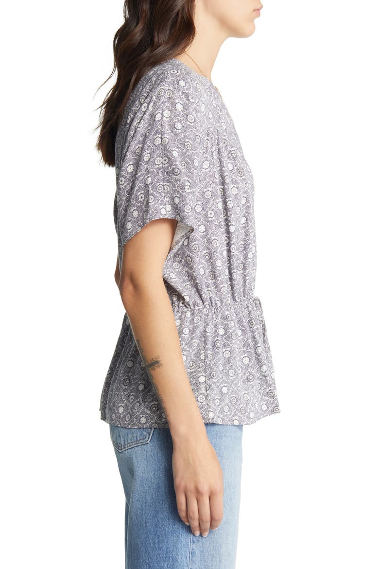 Floral Drawstring Waist Top, Alternate, color, GREY- IVORY DAISYFOULARD