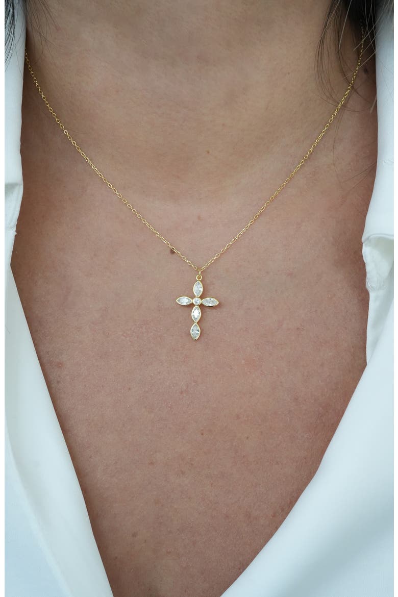 Cross Cubic Zirconia Pendant Necklace, Alternate, color, GOLD