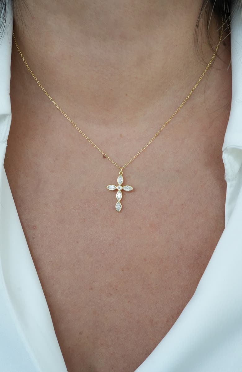 Argento Vivo Sterling Silver Cross Cubic Zirconia Pendant Necklace, Alternate, color,