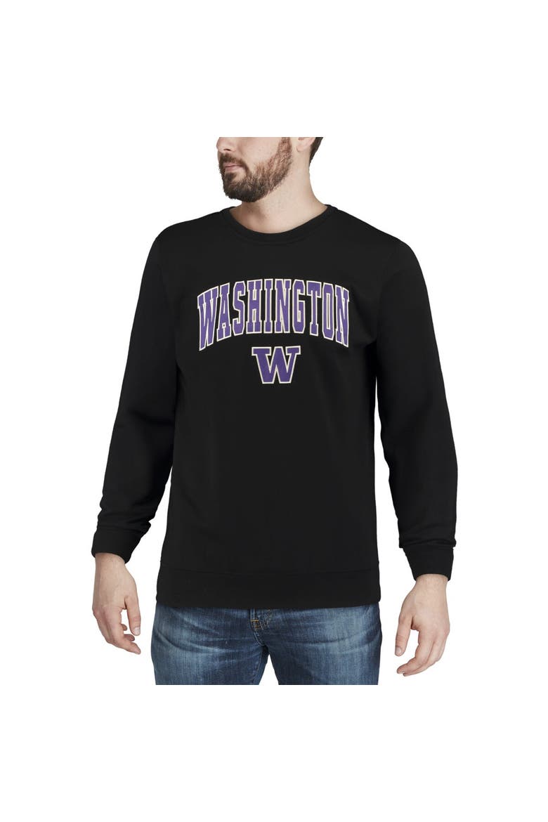 Men's Colosseum Black Washington Huskies Arch & Logo Crew Neck Sweatshirt, Alternate, color, Black
