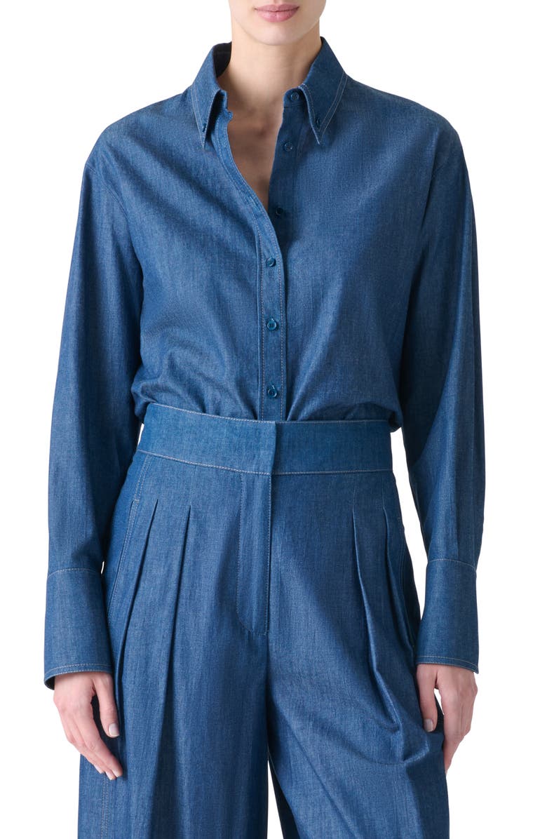 Akris punto Oversize Denim Button-Down Shirt, Main, color, Medium Blue Denim