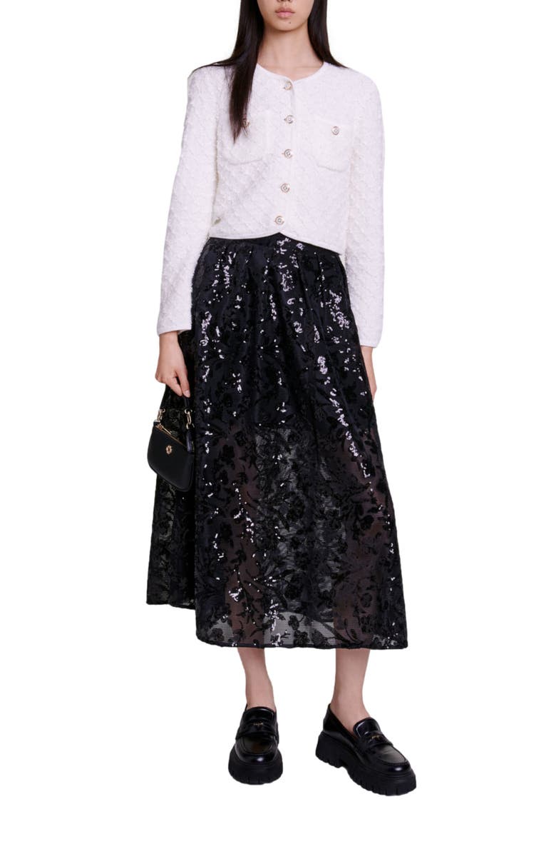 maje Jupon Sequin Mesh Midi Skirt, Alternate, color,