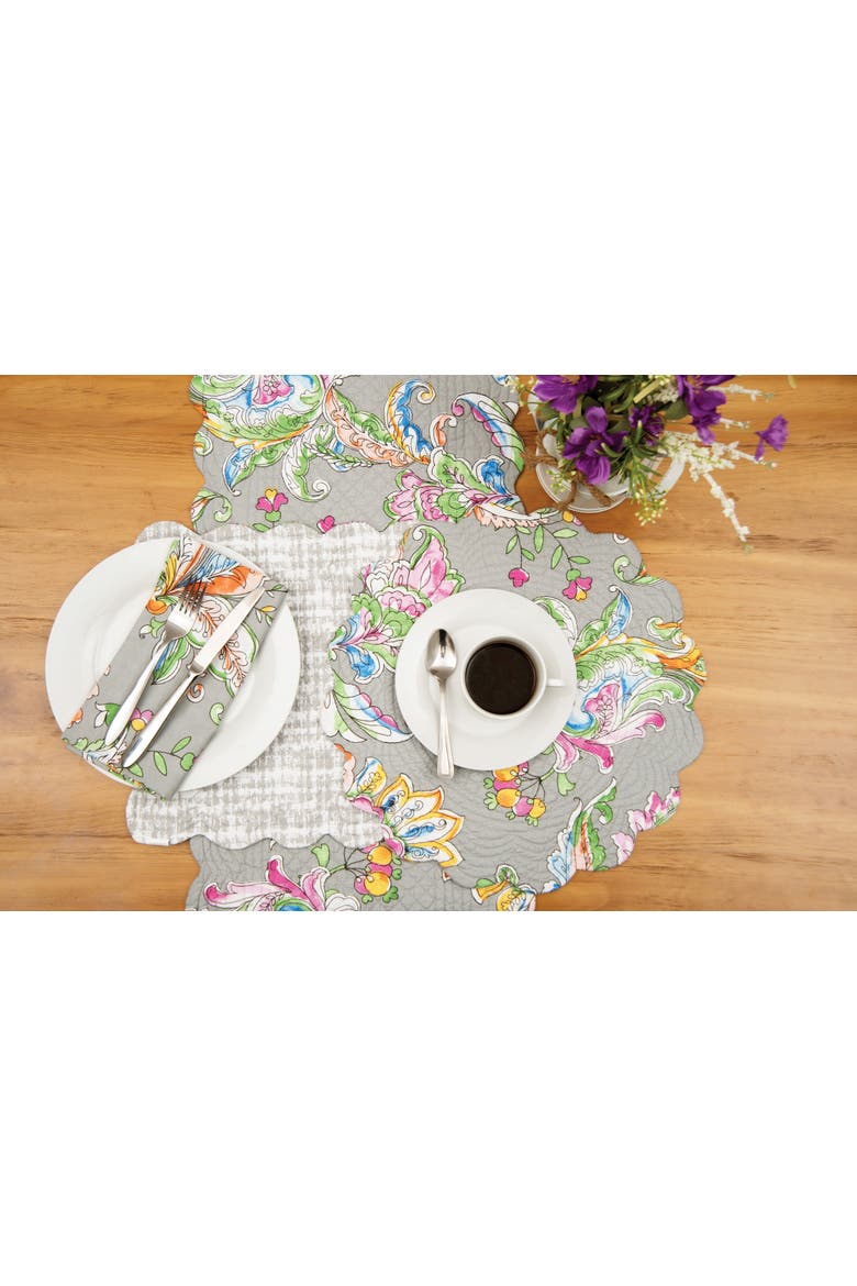 Frey Round Quilted Reversible Colorful Paisley Placemats Set of 6, 17", Alternate, color, Grey
