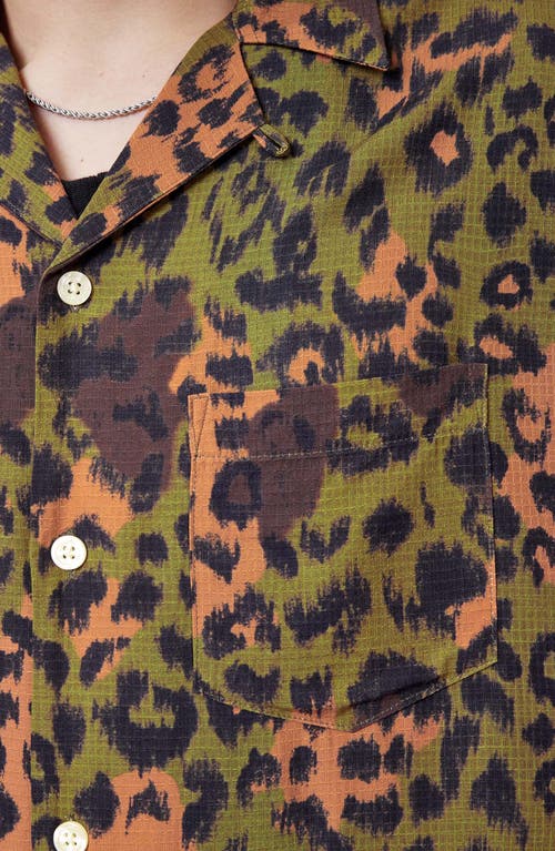 Allsaints Styx Leopard Print Ripstop Camp Shirt In Green