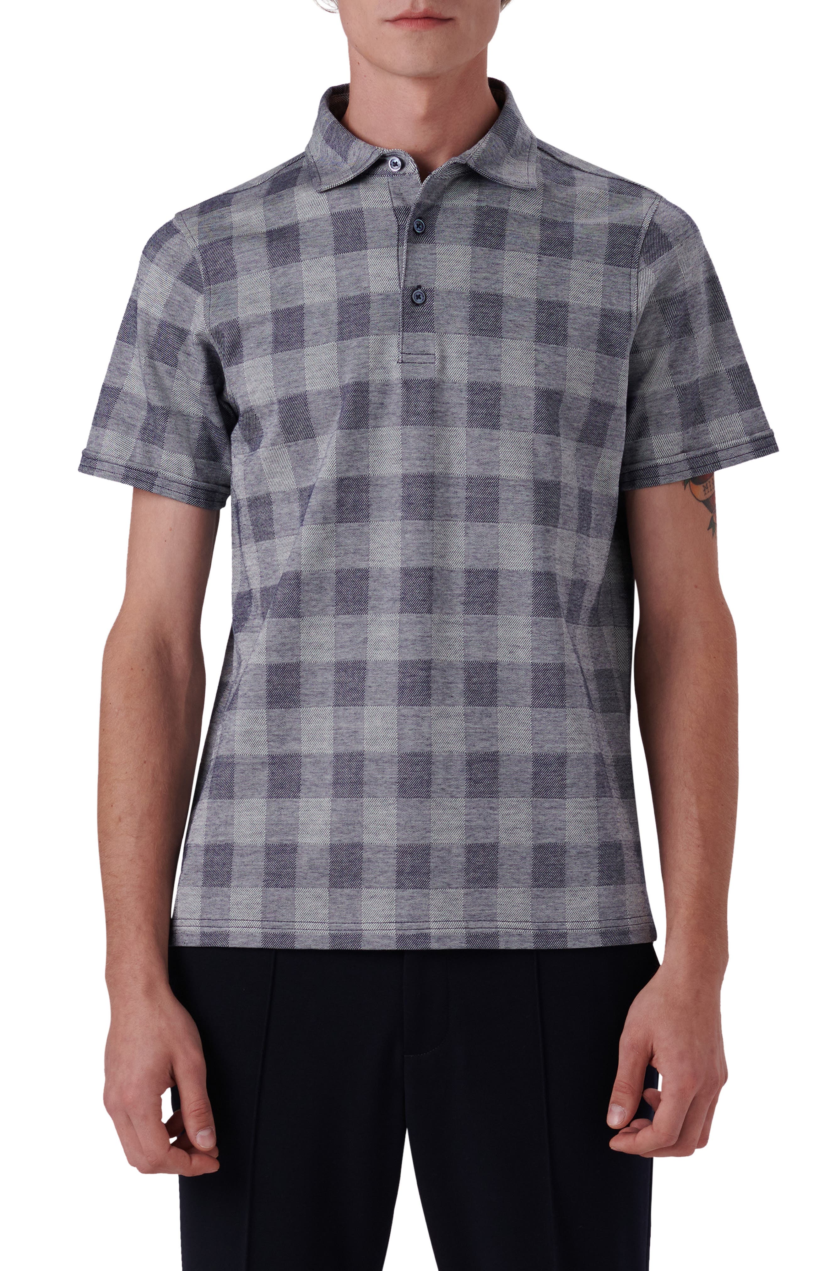 Bugatchi Plaid Short Sleeve Cotton Polo