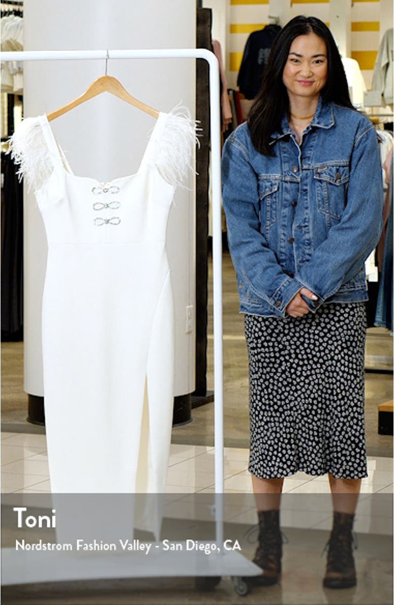 Rizzo Crystal Bow Feather Trim Midi Dress, sales video thumbnail