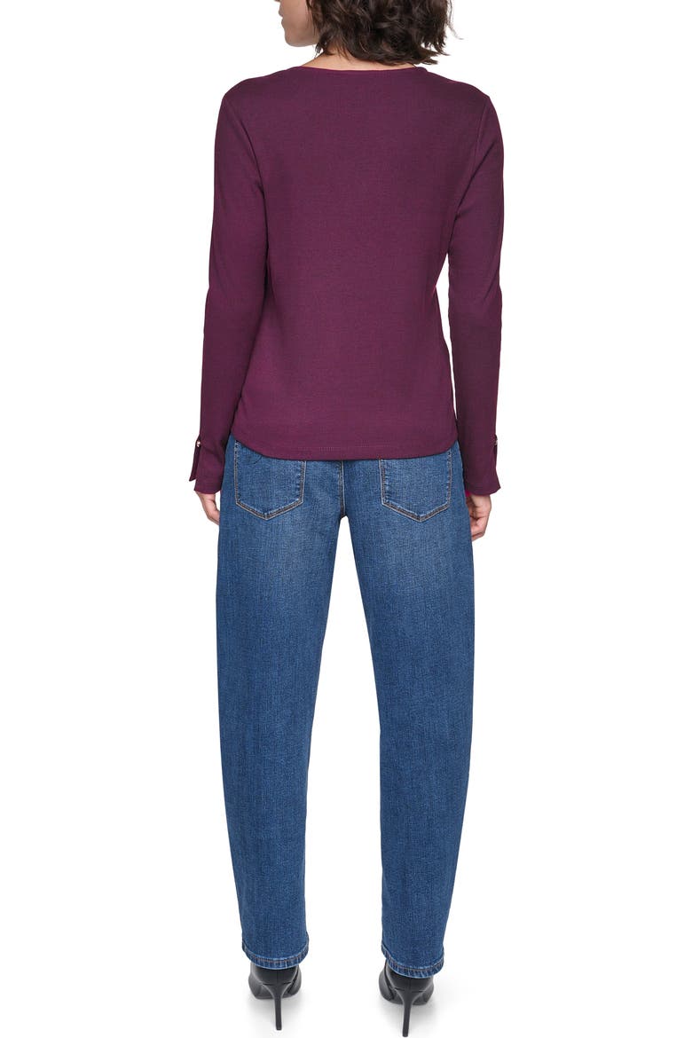 Button Embellished Long Sleeve Knit Top, Alternate, color, CHERRY LACQUER