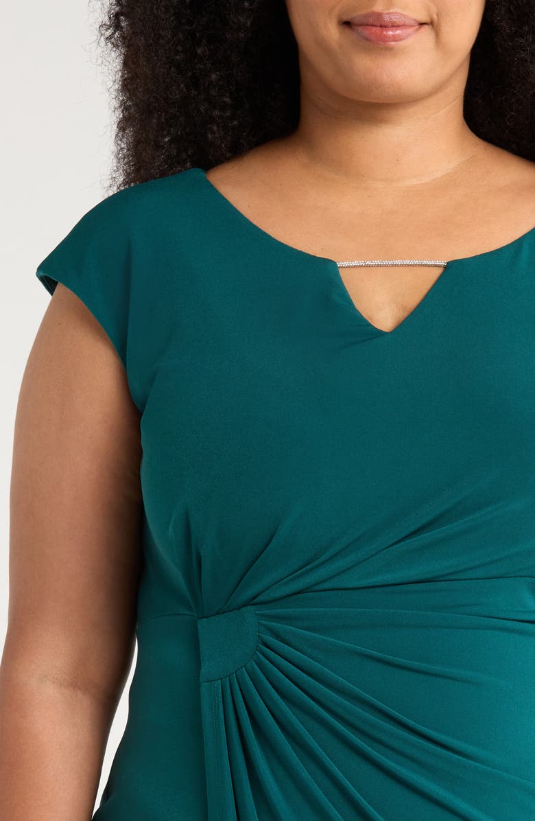 Connected Apparel Ruched Faux Wrap Cocktail Dress, Alternate, color, Deep Spruce