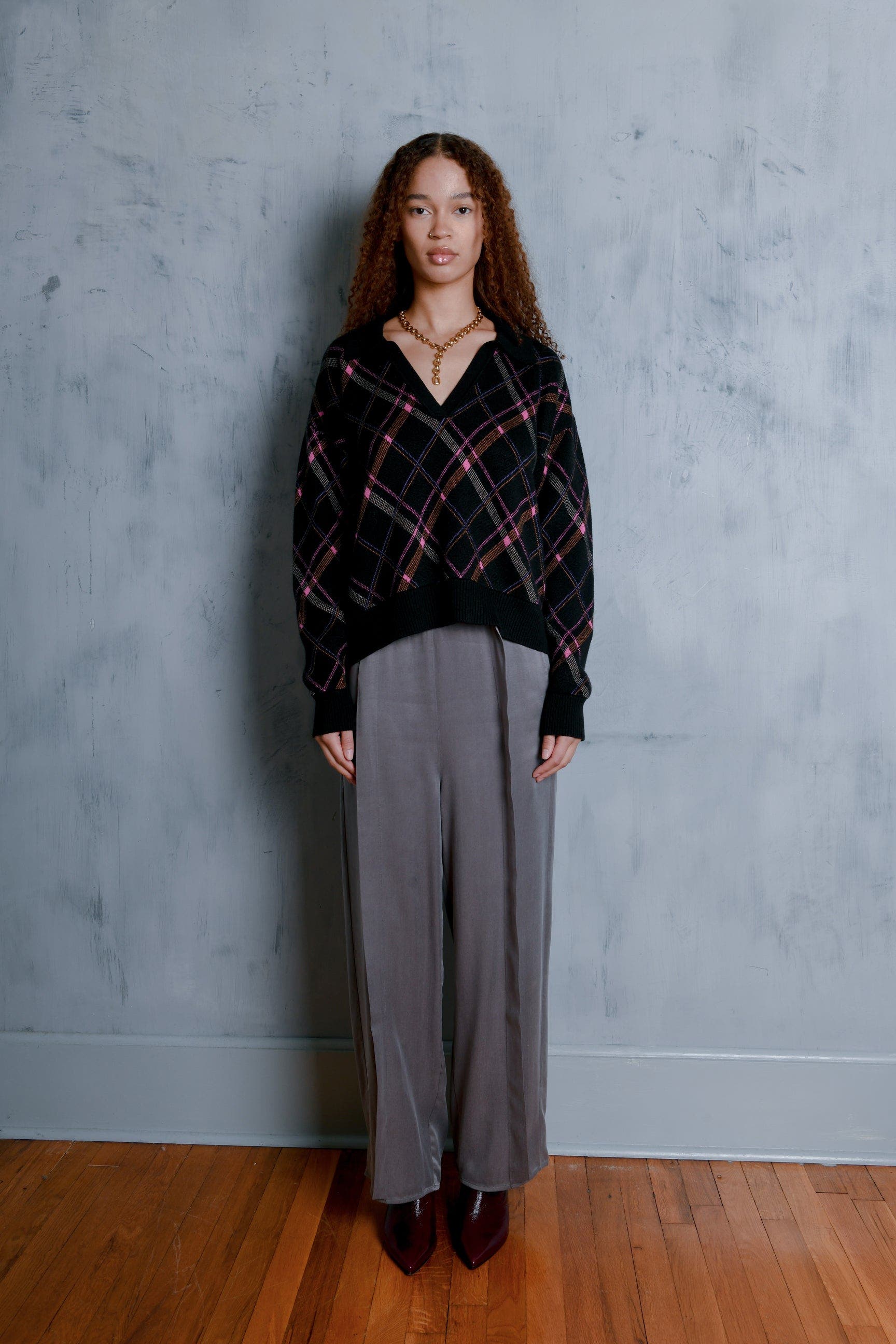 Plaid Collared Knit Polo - image 2