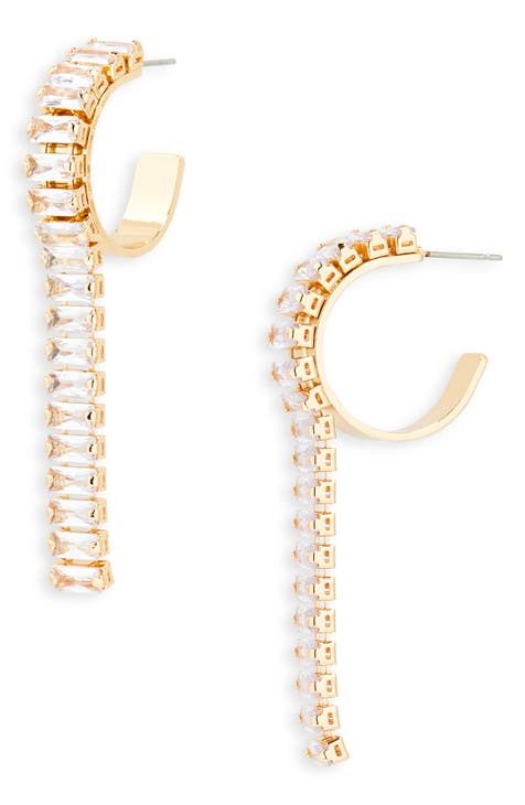 Baguette Crystal Hoop Fringe Earrings