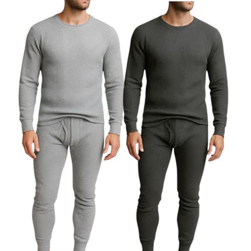 Benben Mens 2 Pack Thermal Set 4 Piece Top And Bottom Full Sets In Gray