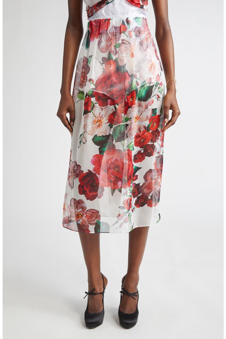 Floral Print Silk Chiffon Skirt, Main, color, HA5PD B.ROSE ANTICHE F.BCO