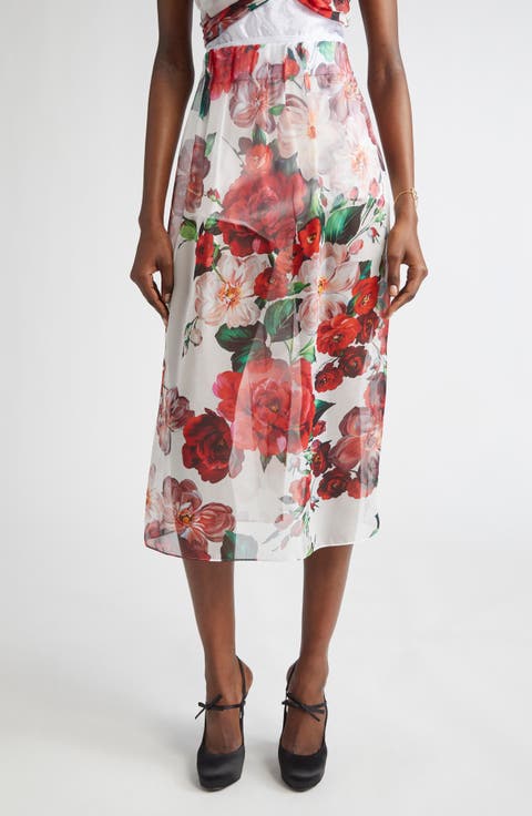 Floral Print Silk Chiffon Skirt
