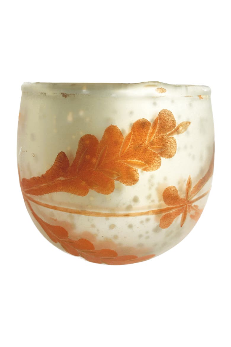 Etched Mercury Glass Tealight/Votive Candleholder, Silver Finish & Coral Color, Main, color, Silver & Coral