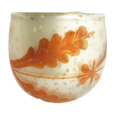 Etched Mercury Glass Tealight/Votive Candleholder, Silver Finish & Coral Color