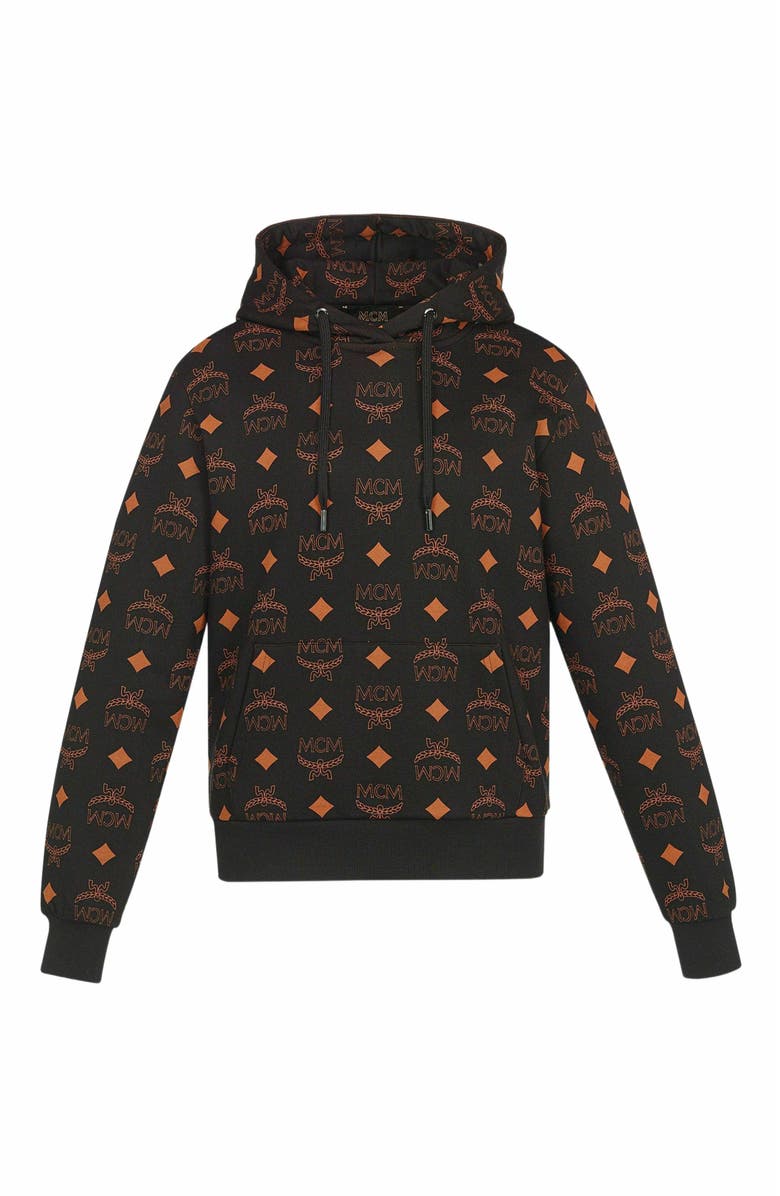 MCM Maxi Monogram Print Hoodie in Organic Cotton, Alternate, color, Black
