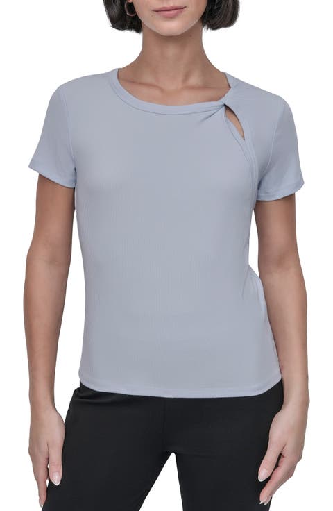 Twist Neck Rib T-Shirt