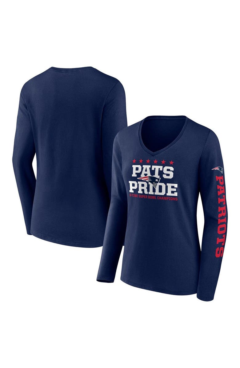 FANATICS Women's Fanatics Branded Navy New England Patriots Hometown Sweep Long Sleeve V-Neck T-Shirt, Main, color, Navy