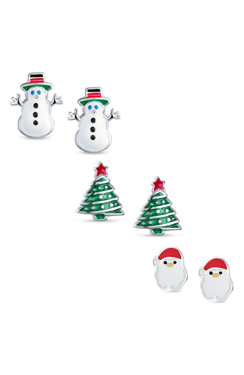 BLING JEWELRY 3-Pack Sterling Silver Christmas Earring Gift Set, Main, color, Multicolor