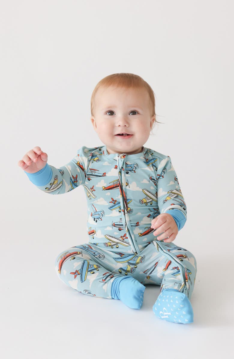 Posh Peanut Plane Fitted Convertible Footie Pajamas, Alternate, color, 