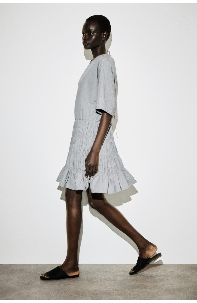 COS Smocked Seersucker Mini Dress, Alternate, color, Gray