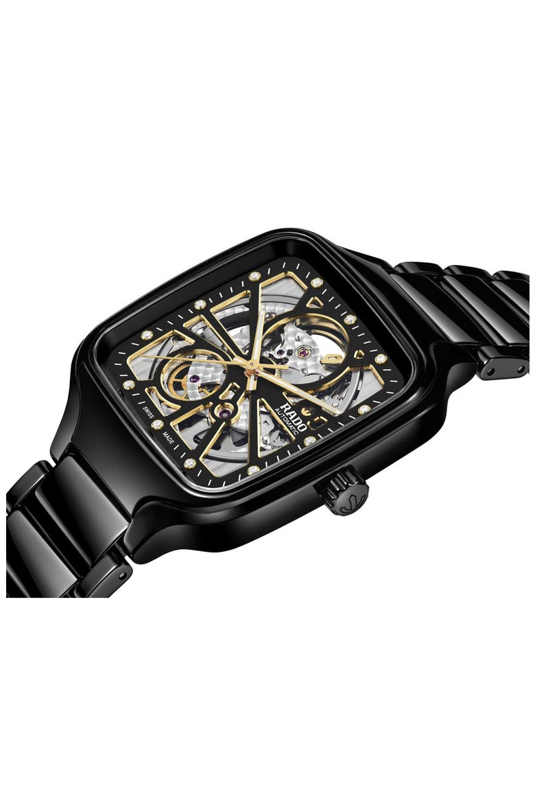 True Square Diamond Automatic Open Heart Bracelet Watch, 38mm, Alternate, color, BLACK