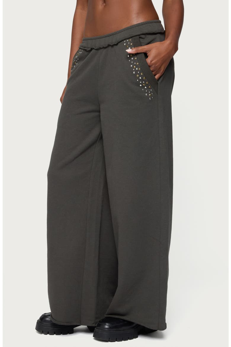 Wrenn Studded Wide Leg Sweatpants, Alternate, color, DARK-GRAY