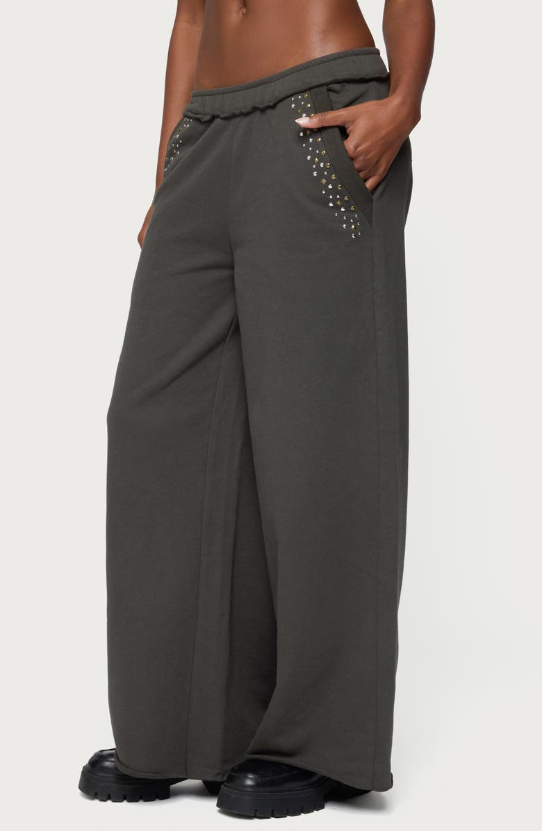 EDIKTED Wrenn Studded Wide Leg Sweatpants, Alternate, color, Dark-Gray