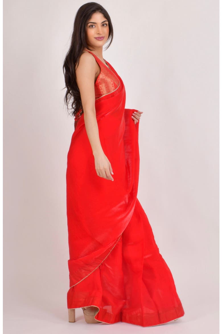 Aria Jacquard Pre-Stitched Saree, Alternate, color, Red