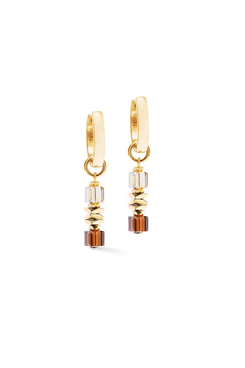 Wave Cube Flow Gold Hoop Earrings, Main, color, Brown