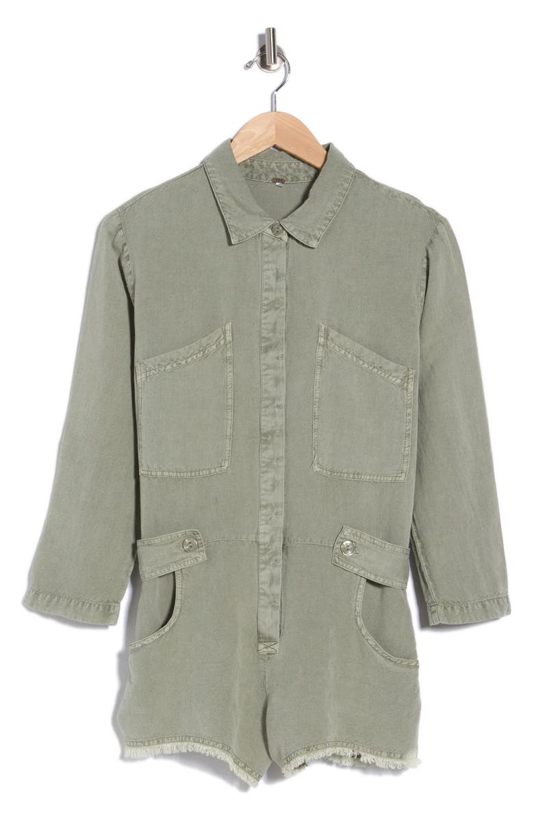 Young, Fabulous & Broke River Long Sleeve Raw Edge Linen Blend Romper, Alternate, color, 