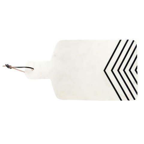 Marble Cheese Board with Chevron Design, White and Black