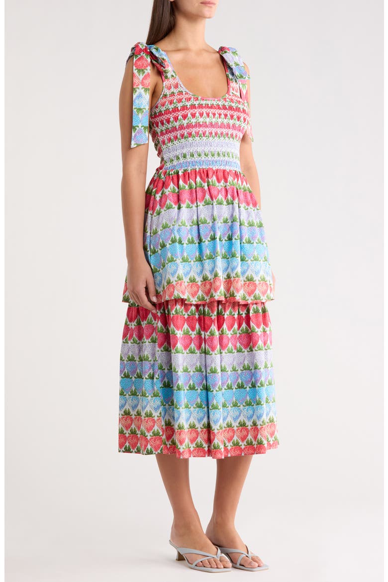 Berry Burst Kasia Sleeveless Smocked Midi Dress, Alternate, color, PURPLE MULTI