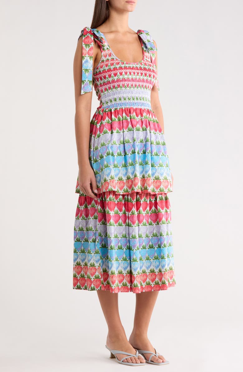 SUGARLIPS Berry Burst Kasia Sleeveless Smocked Midi Dress, Alternate, color, Purple Multi