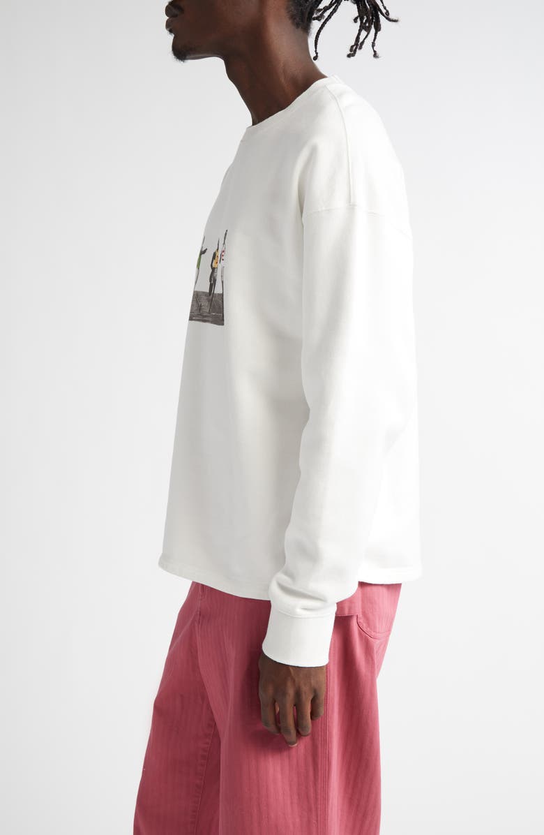 Bode Finish Line Embroidered Fleece Graphic Sweatshirt, Alternate, color, Cream