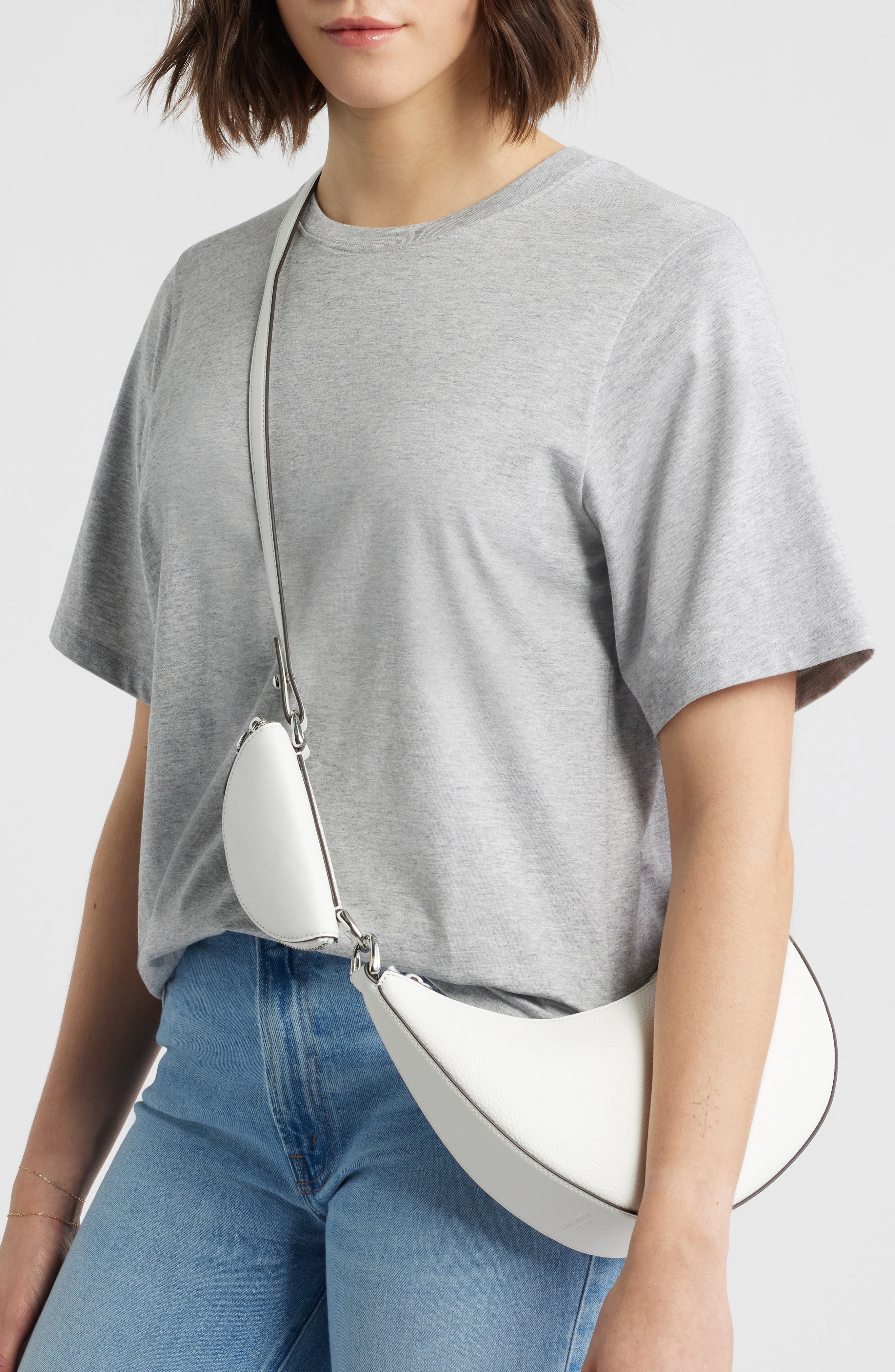 duo pebble leather crossbody bag, Alternate, color, TRUE WHITE