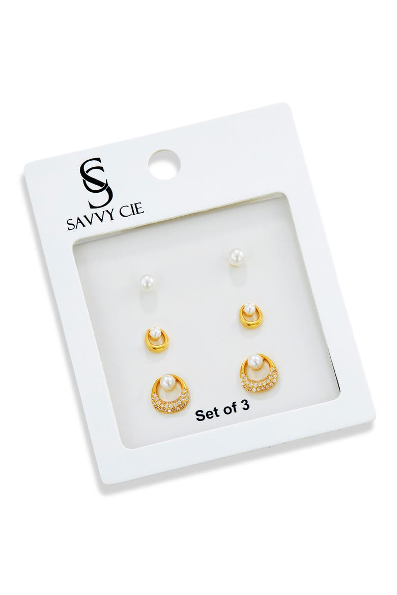 3-Pack Assorted Faux Pearl Stud Earrings, Main, color, YELLOW
