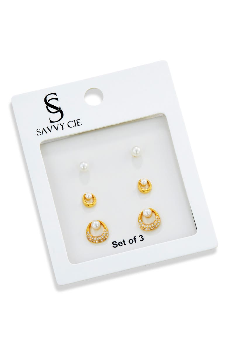 SAVVY CIE JEWELS 3-Pack Assorted Faux Pearl Stud Earrings, Main, color, Yellow