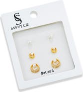 SAVVY CIE JEWELS 3-Pack Assorted Faux Pearl Stud Earrings