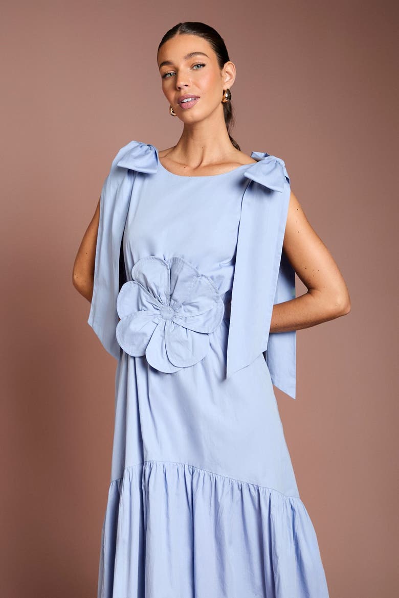 Floral Corsage Fit Flare Dress, Alternate, color, Cornflower Blue
