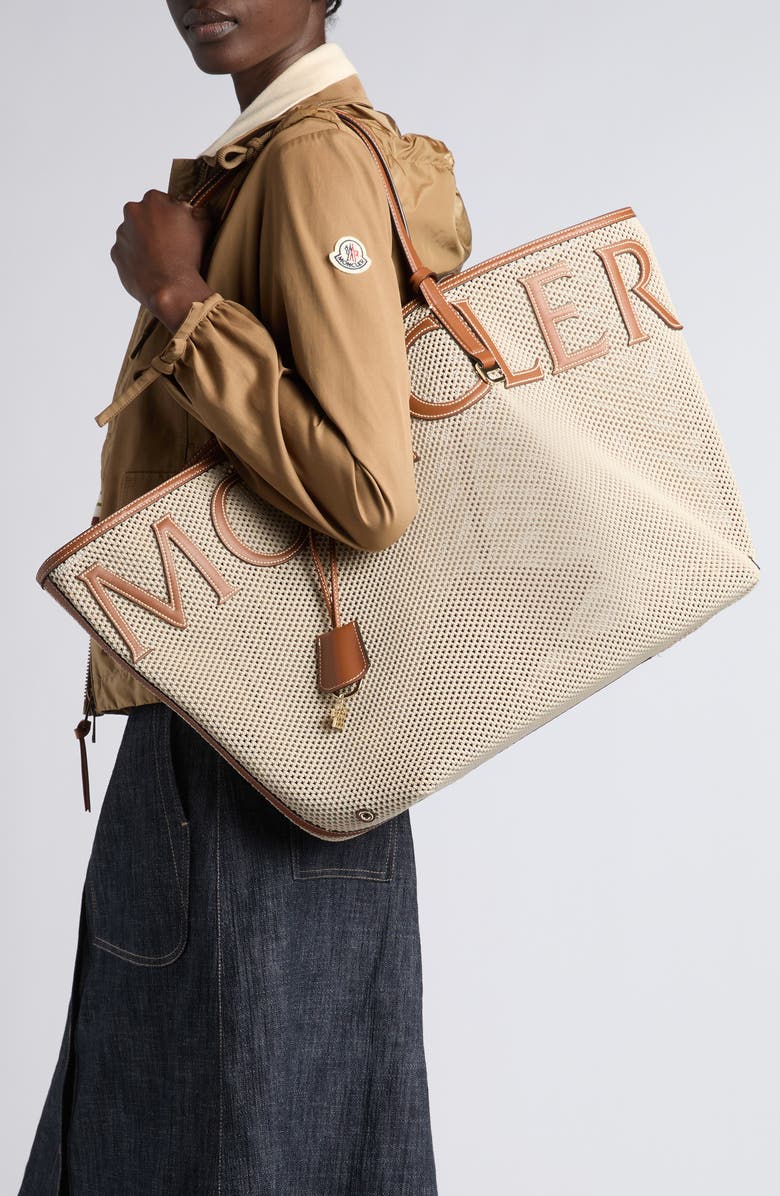 Moncler Very Large Mesh Tote Bag, Alternate, color, 035-Gardenia