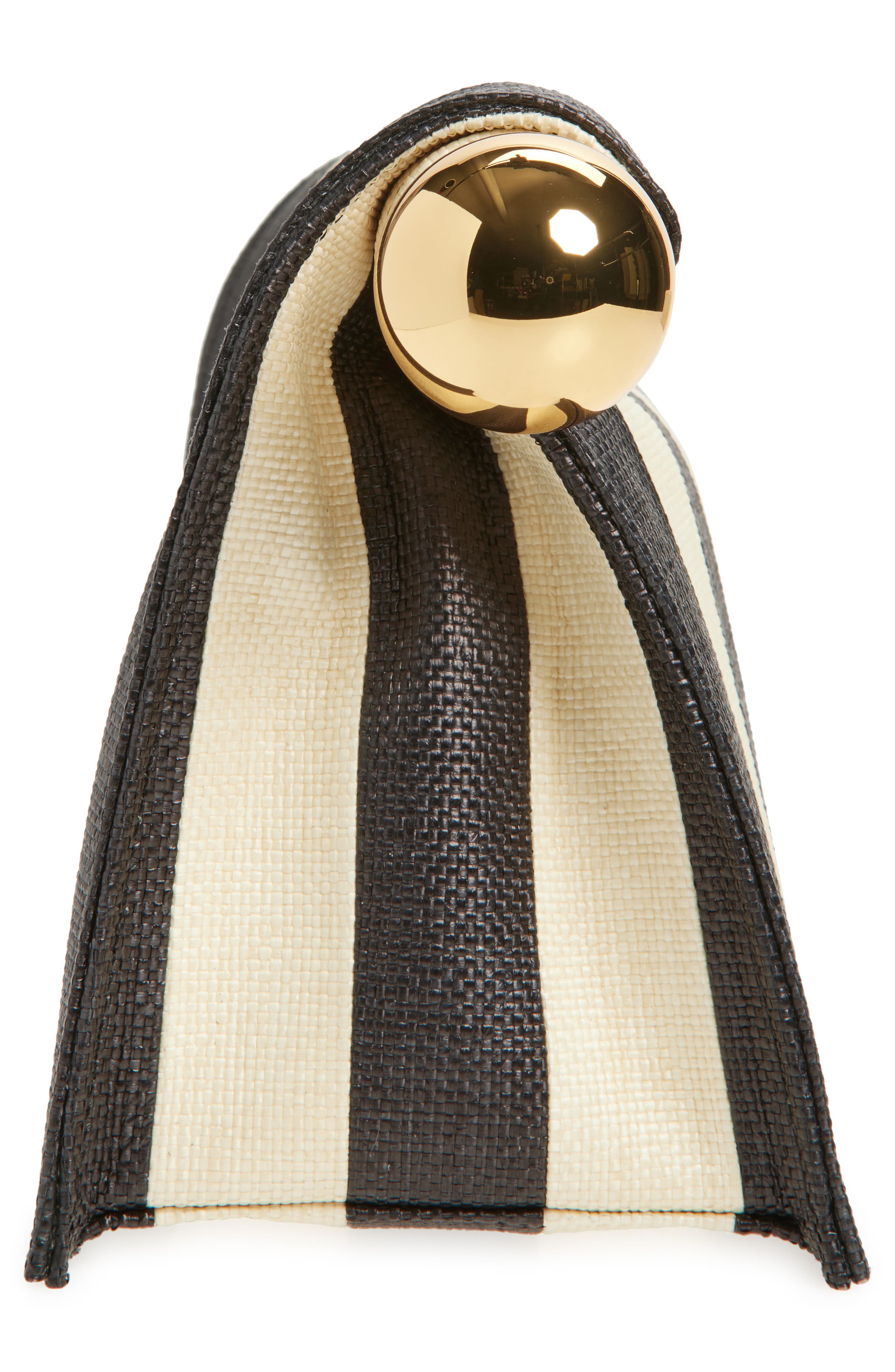 Jacquemus La Pochette Rond Carré Stripe Leather Clutch, Alternate, color, Natural / Black 1Fy