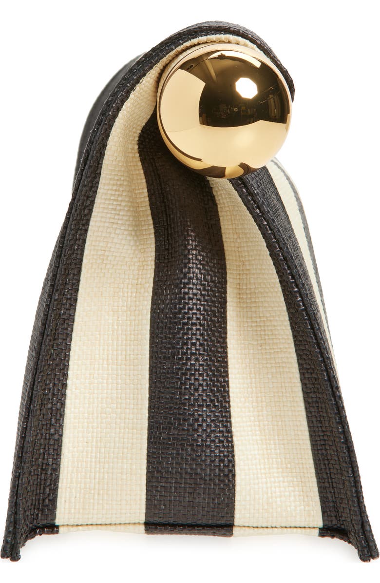 Jacquemus La Pochette Rond Carré Stripe Leather Clutch, Alternate, color, Natural / Black 1Fy