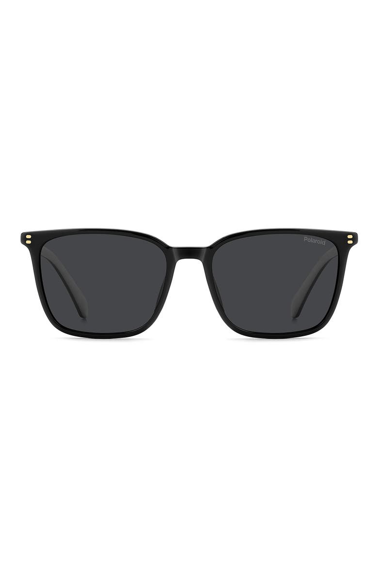 55mm Polarized Rectangular Sunglasses, Main, color, BLACK/ GREY